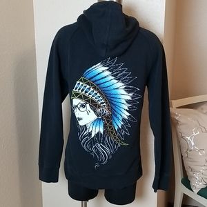 Fatal Clothing Black Hoodie Native American Headdress Medium